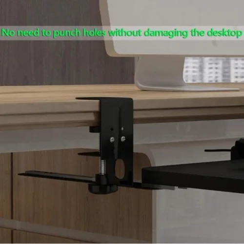Vista 4 de Bandeja de madera para teclado para debajo del escritorio, soporte ergonómico para teclado, plataforma extraíble ajustable de 21 pulgadas, extensor