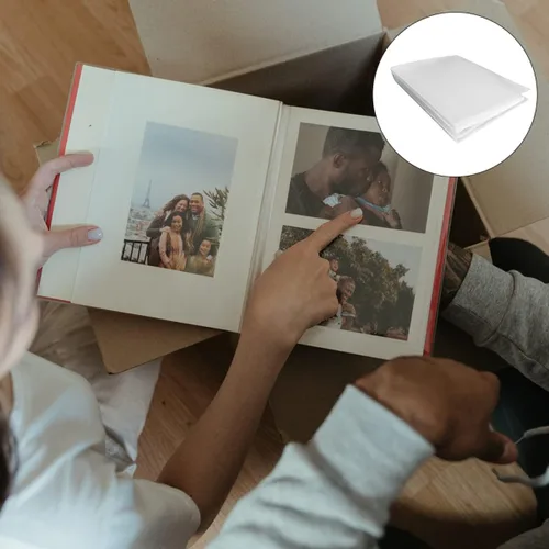 Vista 5 de Soporte transparente para guardar libros – Memoria Exquisita cubierta de regalo para postales, álbum de fotos, bolsillos simples para el hogar