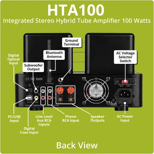 Vista 3 de Dayton Audio HTA100 Amplificador Estéreo Híbrido de Tubo Integrado 100 Vatios