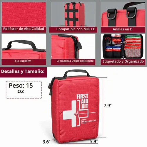 Vista 3 de Pequeños botiquines de primeros auxilios, botiquín de primeros auxilios de viaje con compartimentos etiquetados, sistema Molle, kit médico compacto