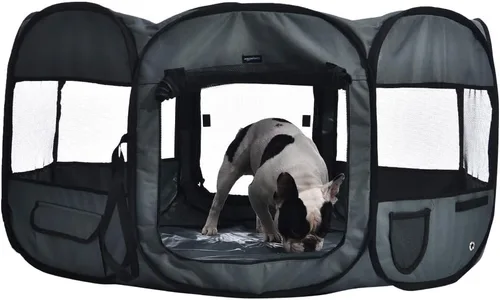 Vista 8 de Amazon Basics Corral Plegable Octogonal para Interior y Exterior, Portátil, Suave para Perros/Cachorros/Juguetes, 114 cm / 45", Azul