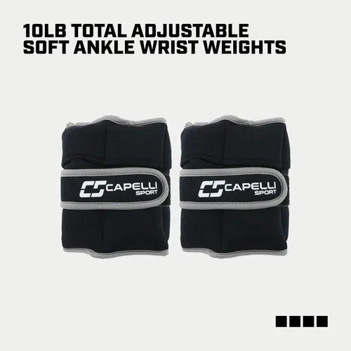 Vista 2 de Capelli Sport Ankle and Wrist Weights, Adjustable Level Leg and Arm Weights, Black, 10 lbs, Set of 2