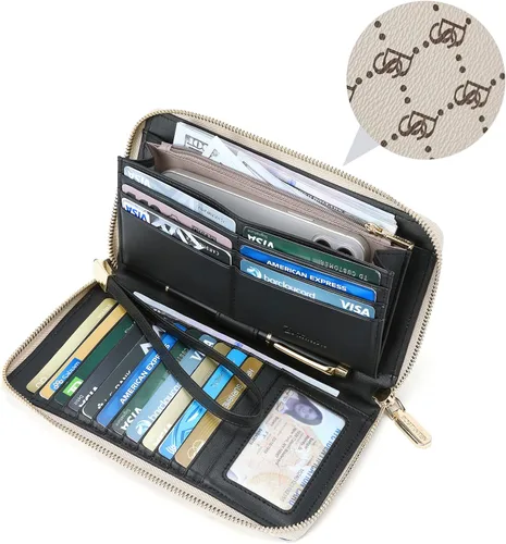 Vista 2 de BOSTANTEN - Carteras de cuero para mujer, bloqueo de identificación por radio frecuencia (RFID), cierre de cremallera alrededor, tarjetero, cartera