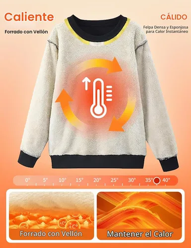 Vista 4 de Gihuo Sudadera unisex de invierno para niños y niñas, con forro de sherpa, cuello redondo, sudadera de forro polar casual para otoño Negro