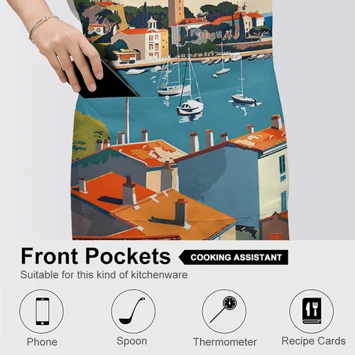 Vista 5 de MUSM Apron for Adults - 27.6 X 31.5 Inch, Heavy-Duty Polyester Aprons with Two Large Pockets, Waterproof Sea Scenery Pictures Kitchen Apron for