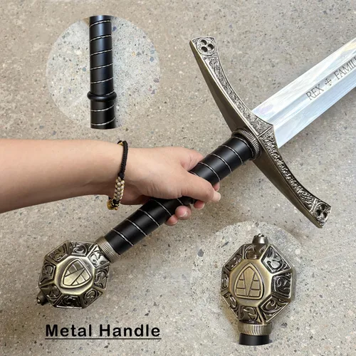 Vista 5 de Espada medieval de acero inoxidable de 44.7 pulgadas con placa de exhibición para colección, cosplay