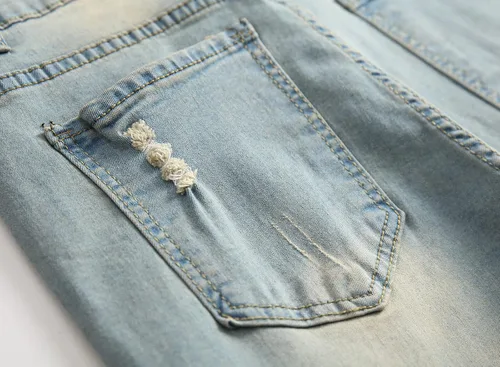Vista 5 de LONGBIDA - Jeans para hombre, de tiro ajustado, con roto y desgastados
