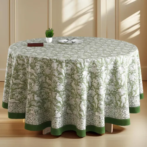 Vista 10 de CPC Mantel redondo - Mantel de algodón con estampado de bloques indios - Mantel de algodón impreso a mano y lavable - Primavera/Verano, mantel