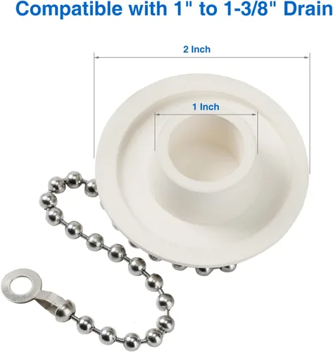 Vista 2 de Paquete de 2 tapones de bañera, tapones de goma para bañera con tapón de drenaje con cadena de cuentas de acero inoxidable de 15", tapón de baño