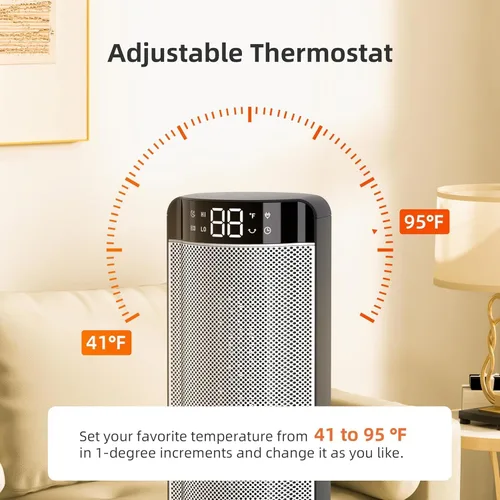 Vista 3 de Calentadores de espacio para uso en interiores Habitación grande, oscilación de 70°, cerámica de calentamiento rápido eléctrico con termostato