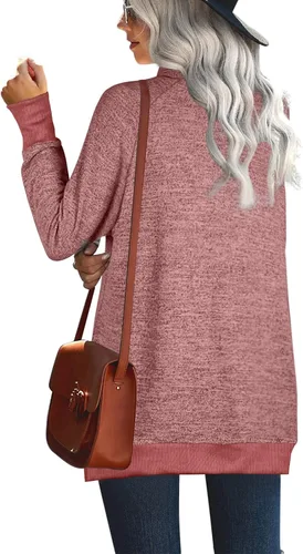 Vista 3 de OFEEFAN - Sudaderas para mujer de cuello tortuga, con dobladillo asimétrico y abertura lateral