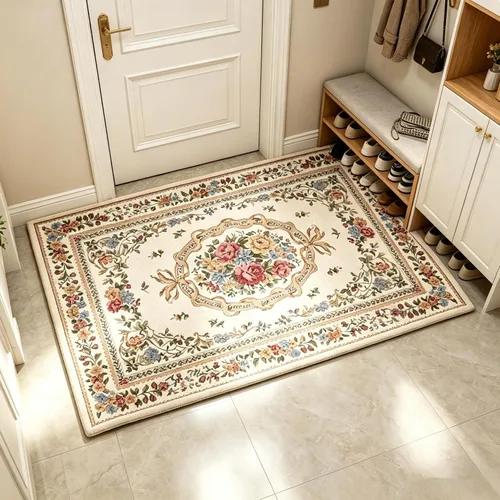 Vista 27 de UKELER Tapete antideslizante para puerta, alfombras de acento modernas para entrada, estilo romántico campestre americano, alfombras de algodón
