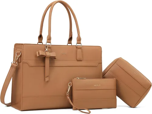 Vista 12 de Keyli 3 unids bolsa para laptop para mujer, 15.6 pulgadas, cuero trabajo, trabajo, oficina, oficina, maletín de hombro