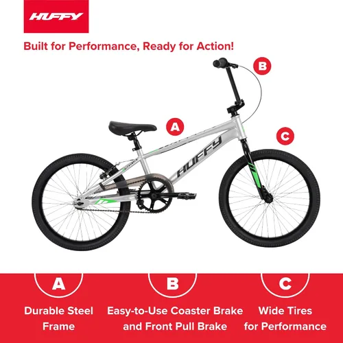 Vista 4 de Huffy 20 Inch BMX Bike for Kids, Race & Freestyle Styles, Lightweight Steel Frame, Single Speed Drivetrain, 20” Wheels, Beginner BMX Bike for Street