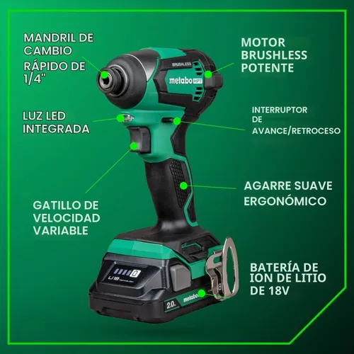 Vista 3 de Metabo HPT 18V Cordless Brushless, Impact Driver Kit, WH18DEX