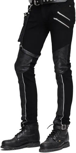 Vista 7 de Devil Fashion Pantalones casuales para hombre punk patchwork rectos con bolsillo