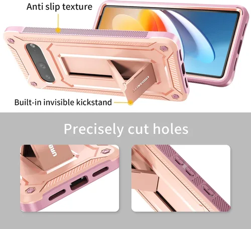 Vista 6 de URBANITE Funda protectora resistente a prueba de golpes para Google Pixel 7, de grado militar, con protector de pantalla y soporte (rosa)