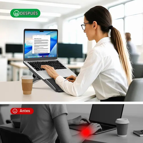 Vista 5 de AFOOYO Soporte ajustable de bambú para laptop, elevador de computadora portátil, soporte ergonómico para portátil con reposamuñecas, compatible