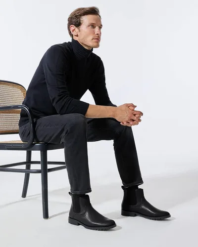 Vista 3 de Coutgo Botines Chelsea para hombre, puntera redonda, sin cordones, de cuero, impermeables, para vestir