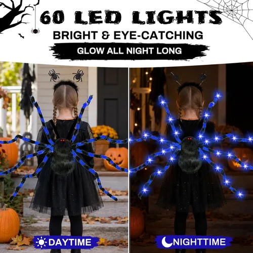 Vista 3 de Garma Light Up Spider Costume for Kids, 60 LED Halloween Spider Backpack Azul y negro