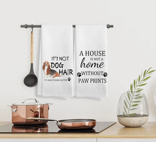 Vista 5 de Basset Hound Dog - Juego de 2 toallas de cocina y paños de cocina, decoración de perro, regalos de Basset Hound para mujeres, 16 x 24 pulgadas