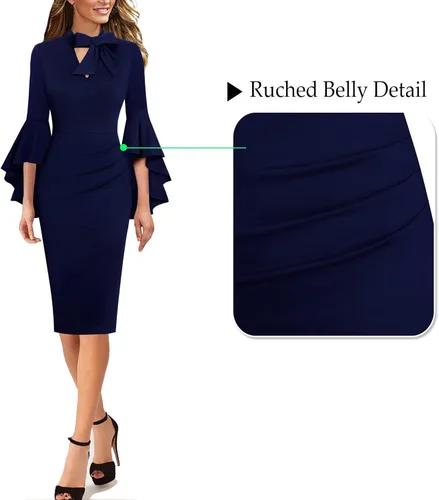 Vista 6 de VFSHOW Womens Bell Sleeve Tie Neck Cocktail Party Bodycon Pencil Dress