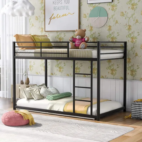 Vista 11 de Cama tipo loft de metal individual con estanterías deslizantes y de almacenamiento, marco de cama de metal resistente con aro de baloncesto, anillos