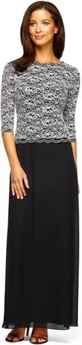 Vista 17 de Alex Evenings Vestido de una pieza con cuerpo de encaje elástico de mangas 3/4 para mujer Bordado de orquídea ahumada
