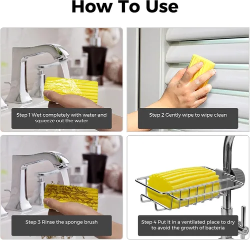 Vista 3 de Jeymei Organizador de cables negros para electrodomésticos de cocina y paquete de 4 esponjas húmedas limpias, color amarillo