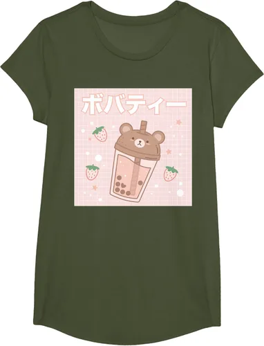 Vista 65 de Camiseta estética Kawaii con diseño de oso lindo y té con leche burbuja, talla S Blanco