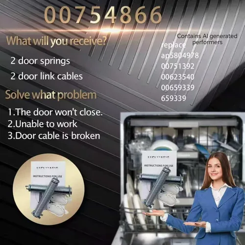 Vista 6 de 00754866 Kit de resorte de puerta de lavavajillas apto para lavavajillas Bosch Acero inoxidable, 00754866 Reemplazar AP5804978 PS8770519 3279707