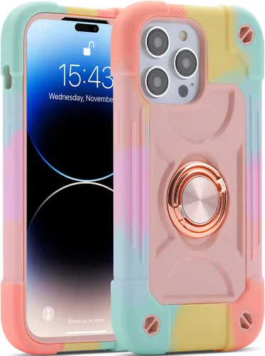 Vista 57 de MARKILL Funda compatible con iPhone 14 Pro de 6.1 pulgadas con soporte de anillo integrado, protección contra caídas de grado militar, carcasa Palta