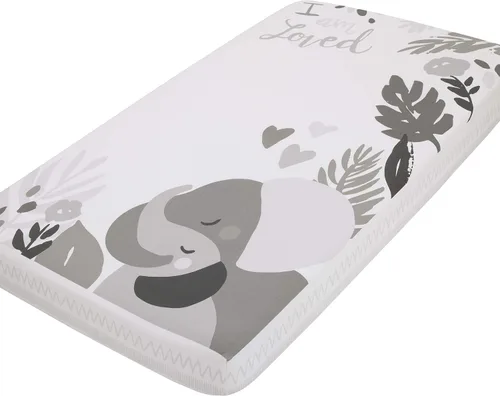 Vista 18 de NoJo Sleepysaurus - Sábana bajera ajustable para cuna, 100% algodón, diseño de hojas de dinosaurio azul, amarillo, gris y blanco