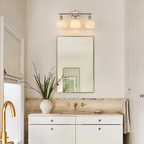 Vista 112 de Shenmoyl Lámparas de baño, lámpara de pared de 2 luces para tocador sobre espejo con pantalla de vidrio tulipán blanco para dormitorio, sala