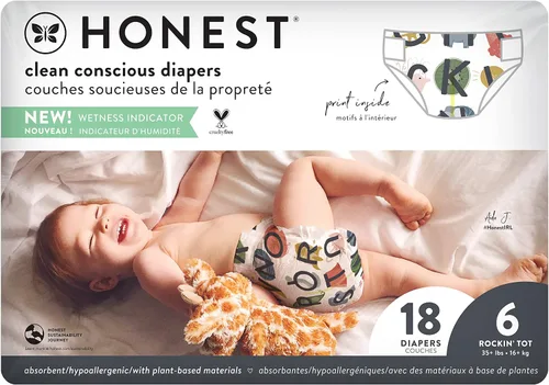 Vista 12 de The Honest Company Comfort Dry Pañales desechables para piel sensible, hasta 100% a prueba de fugas, hipoalergénicos, sin fragancia, Turtle Time