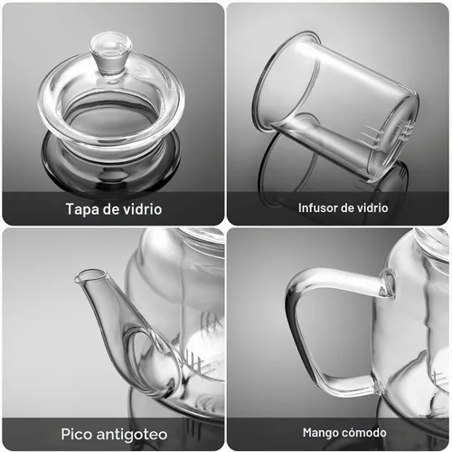 Vista 6 de CNGLASS Tetera de vidrio con infusor extraíble, 20 onzas (20.3 fl oz) de vidrio transparente para tetera apta para estufa, tetera de vidrio