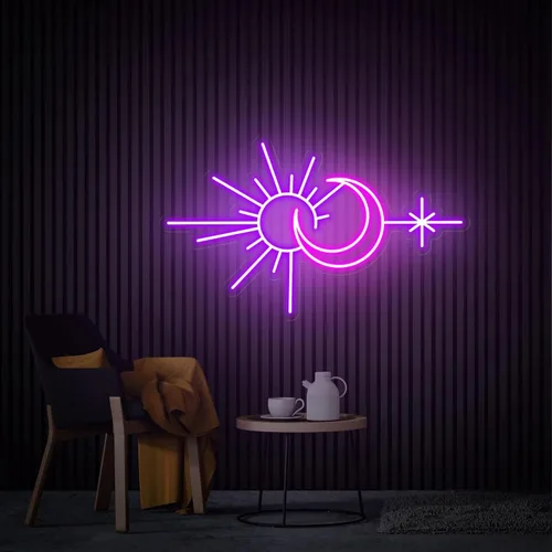 Vista 6 de Letrero de neón personalizado de sol y luna para decoración de pared, decoración personalizada de neón para dormitorio, sala de estar, meditación