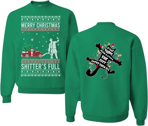 Vista 7 de Wild Bobby Sudadera con gráfico de cuello redondo con texto en inglés "Merry Christmas Shitter's Full Funny Ugly Christmas" Negro (black Hoodie)