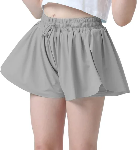 Vista 4 de Pantalones cortos fluidos con diseño de mariposa para niñas, pantalones cortos deportivos para niños pequeños y jóvenes con forro 2 en 1