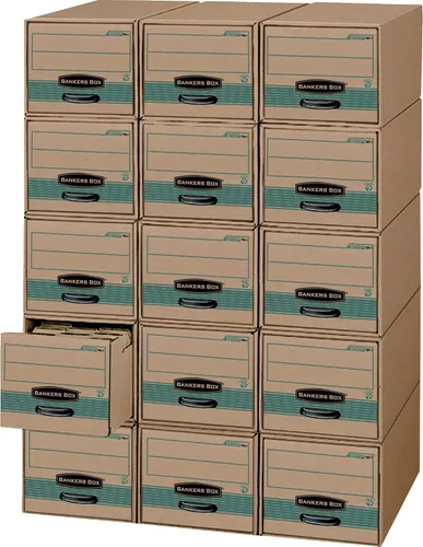 Vista 3 de Banker's Box Fellowes - Paquete de 6 archivadores STOR/DRAWER STEEL PLUS 100% reciclado extra que ahorra espacio, apila 5 alturas, carta, kraft/verde