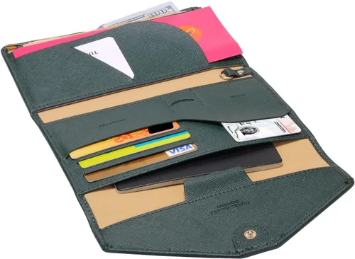 Vista 36 de Zoppen - Billetera de viaje con bloqueo RFID multiusos (Ver.4) Portatarjetas de pasaporte y vacunas, organizador de documentos de tres pliegues