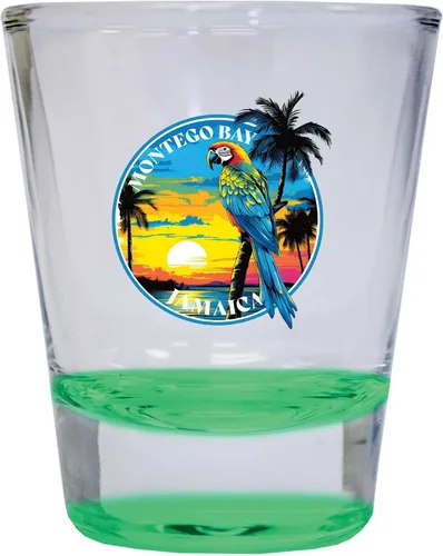 Vista 5 de Montego Bay Jamaica Design A Souvenir - Vaso de chupito redondo de 1.5 onzas, color azul, paquete de 2