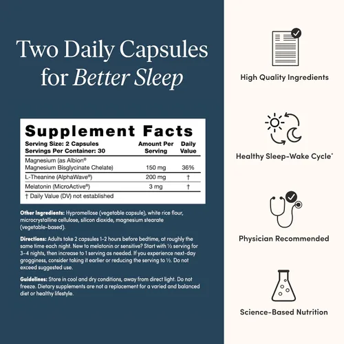 Vista 2 de The 'Pause Life Suplemento para dormir, mezcla nocturna sin hábito de magnesio, melatonina microactiva y L teanina, apoyo para dormir y relajación