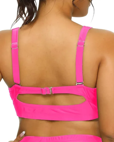 Vista 2 de Daci Traje de baño de talla grande con efecto push up para mujer, solo cobertura completa, parte superior de traje de baño con giro frontal