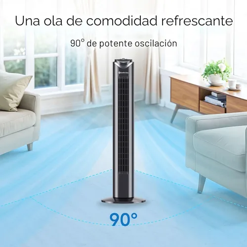 Vista 3 de Comfort Zone - Ventilador de torre para dormitorio, de 32 pulgadas, 3 velocidades, oscilación de 90°, ventilador sin aspas para interior, con asa