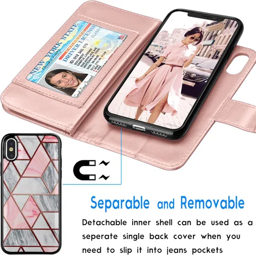 Vista 3 de Tekcoo Funda tipo cartera para iPhone XR/iPhone XR de 6.1 pulgadas, soporte de lujo para tarjetas de crédito para identificación de efectivo