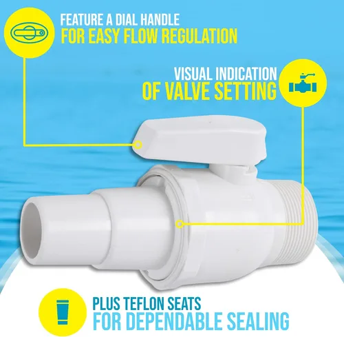Vista 9 de TonGass Válvula de bola económica de 2 vías MIP x 1.5" - 1.25" Compatible con filtro de piscina Hayward PN. SP0729 - Válvula no corrosiva