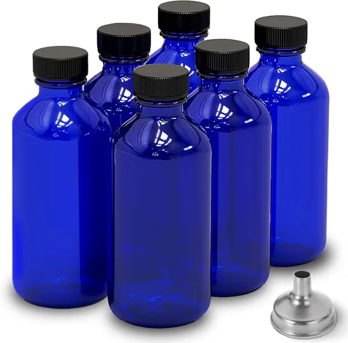 Vista 18 de Paquete de 6 botellas de vidrio ámbar de 2 onzas para extracto de vainilla, tarros redondos de vidrio marrón Boston a prueba de fugas con tapas