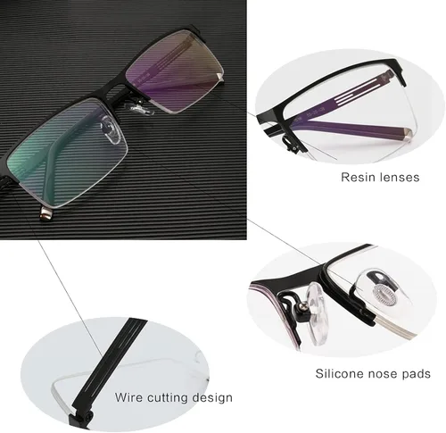 Vista 4 de Negocios Casual Hombres Ultraligero Metal Cuadrado Medio Marco Transición Bifocal Lente Gris Gafas de Lectura Presbíopes
