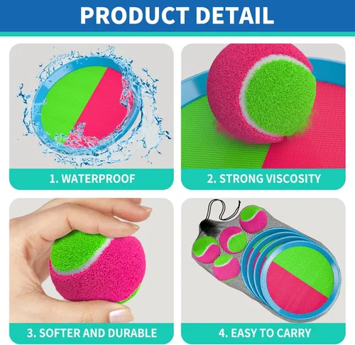 Vista 3 de Bennol Juego de Pelota para Lanzar y Atrapar Juguetes al Aire Libre para Niños con 2 Paletas, 2 Pelotas y una Bolsa de Almacenamiento, Juegos al